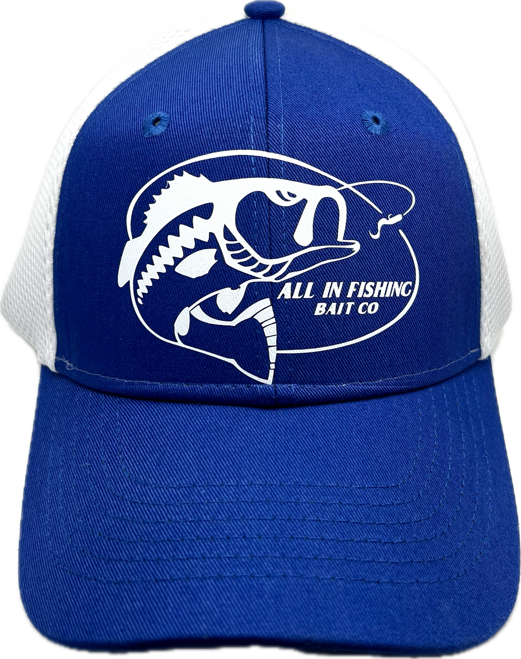 All In Fishing royal blue white Mesh-Back Twill baseball cap/hat