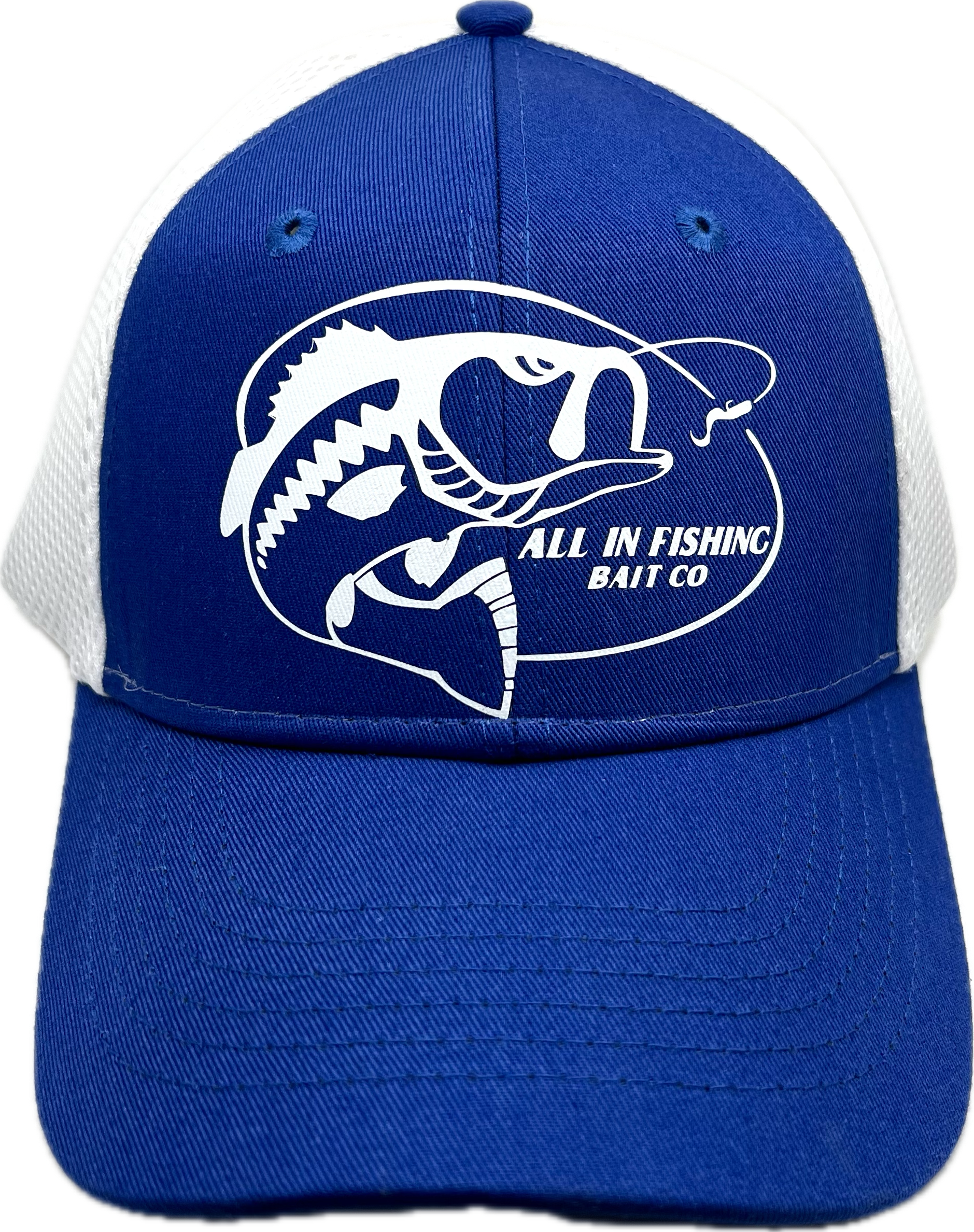 All In Fishing royal blue white Mesh-Back Twill baseball cap/hat